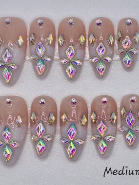 Medium Almond Press On Nails Crown of Starlight Handmade